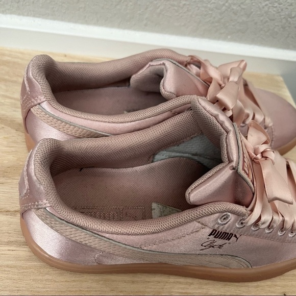Puma Clyde Rose Pink Cameo Gold Satin Lace Up Sneakers 6 - Picture 3 of 6